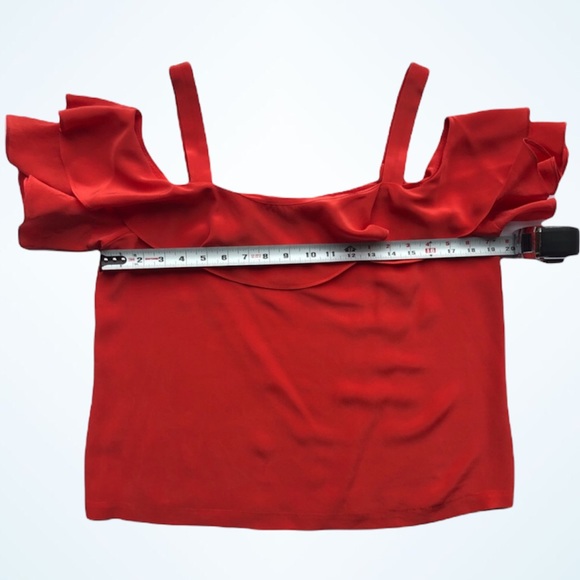 JCrew Off The Shoulder Orange 100% Silk Top With Straps & Frills Size 8 - Picture 5 of 16